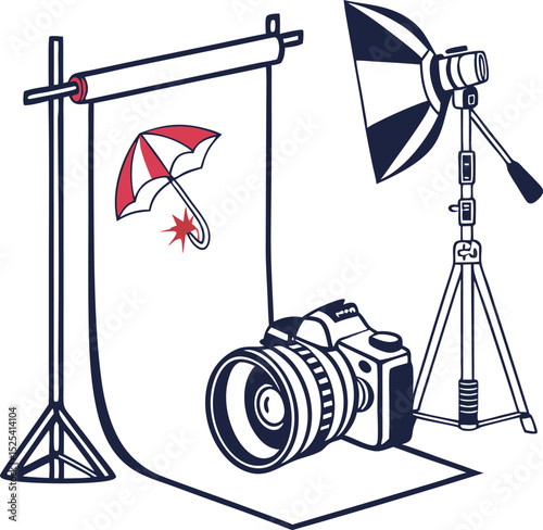 Studio photography setup with camera and lighting equipment