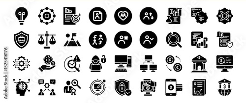 Business finance technology icons set data security