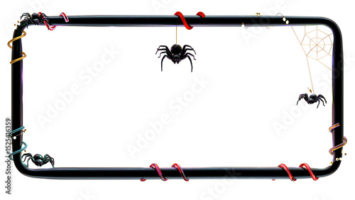 frame edge with black spider with red eyes scary hunter for holloween 3D rendering