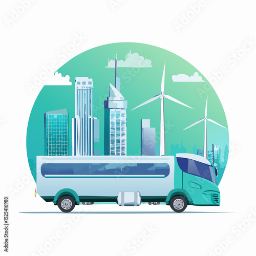 Eco-Friendly Hydrogen Bus in Modern Green City