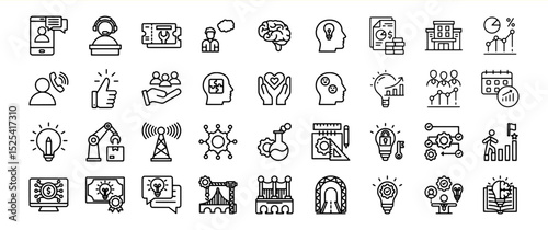 Business strategy icons set innovation teamwork success