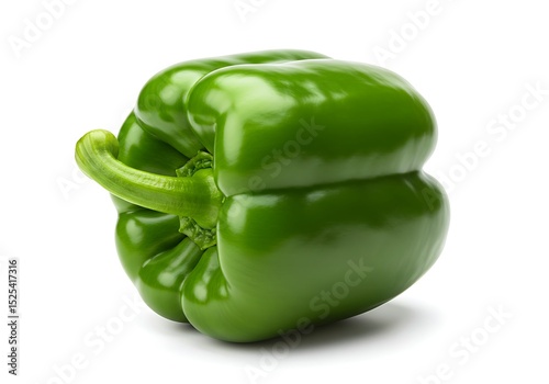 A single green bell pepper on white surface