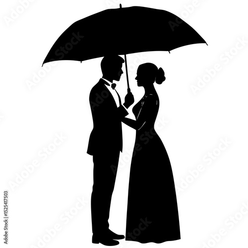 silhouette of bride and groom with umbrella