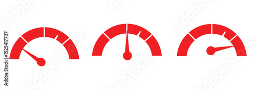 speedometer color icon set. Low, medium, high speedometer sign. Rating Speed Meter