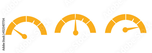 speedometer color icon set. Low, medium, high speedometer sign. Rating Speed Meter