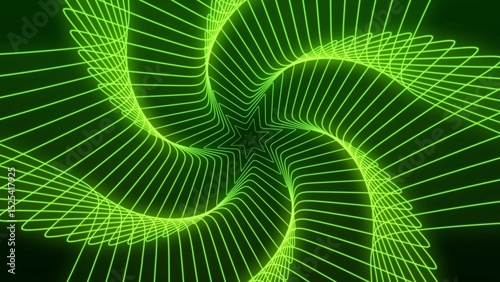Fototapeta Naklejka Na Ścianę i Meble -  green spiral background, aesthetic 3d neon with black, abstract tunnel swirl optical illusion pattern, unique backdrop illustration