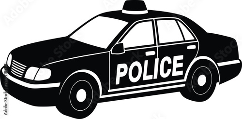 Side Silhouette of Police Car in Black and White