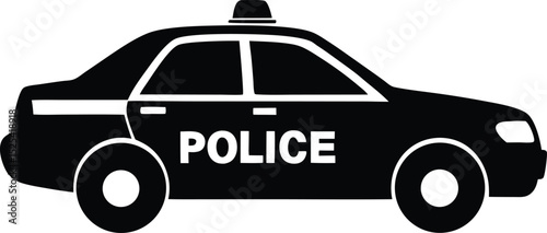 Classic Police Car Silhouette in Black and White