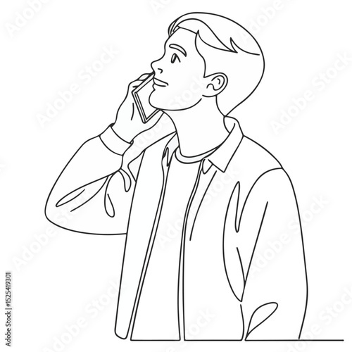 Man standing in a thoughtful pose drawn in minimalist line art, ideal for lifestyle, reflection, and solitude content.