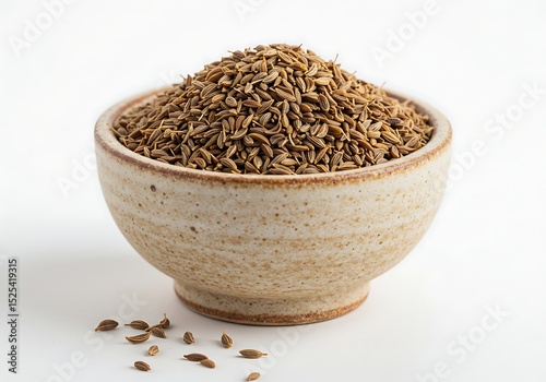 Caraway seeds in a ceramic bowl close up shot