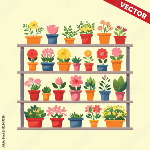Set of Colourful Flowers on Vase