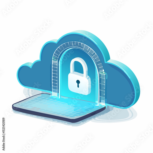 Isometric Cloud Data Security with Lock and Tablet photo