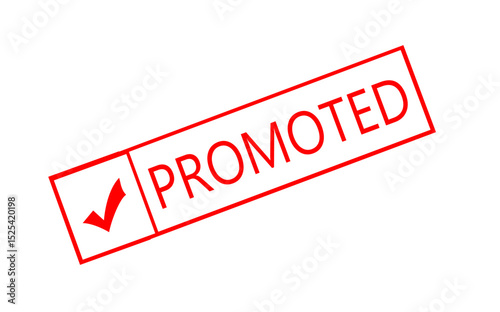 Promoted Stamp with Red Ink on White Background | Business Approval and Marketing Concept