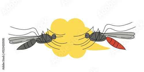 Mosquito badge. Cute cartoon funny character. A collection of insect bugs. Extermination, insect aerosol. Mosquito repellent spray. Hand drawn, doodle. Malaria prevention concept, hygiene, health.