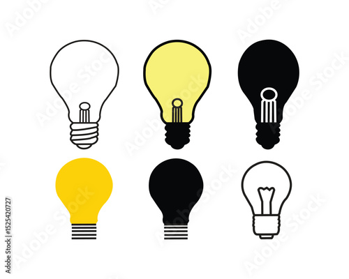 Light bulb icon set. Idea icon. Lamp concept., isolated in modern outline, flat, and colored design. Vector illustration