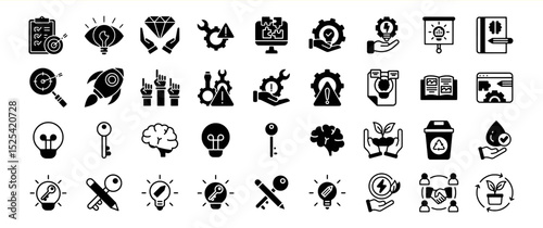 Innovative ideas brainstorming solutions strategy icons set