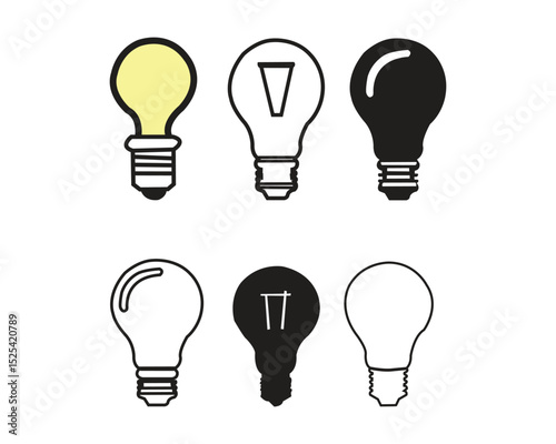 Light bulb icon set. Idea icon. Lamp concept., isolated in modern outline, flat, and colored design. Vector illustration