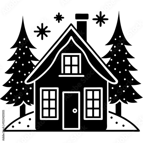 Christmas house outline vector silhouette