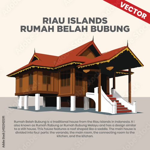 Indonesian Traditional House Rumah Belah Bubung from Riau Islands Province