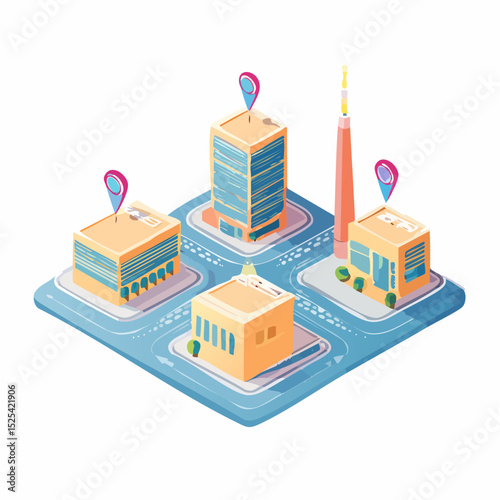 Isometric Smart City Navigation with Location Pins