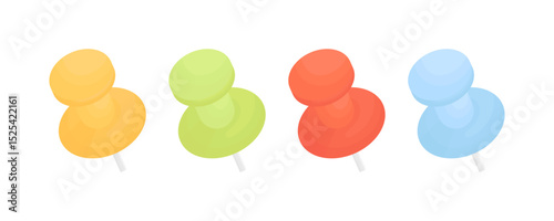 Blue, red, orange, green push pins. Document handling concept