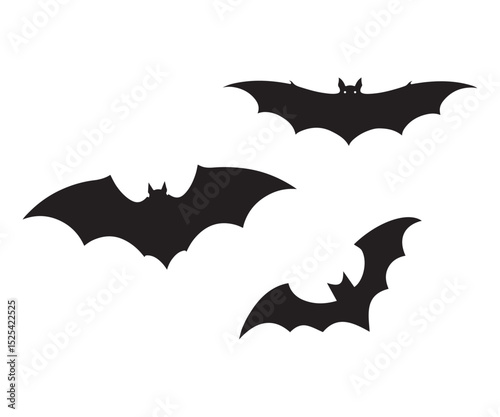 Black Bat Silhouettes Against White Background