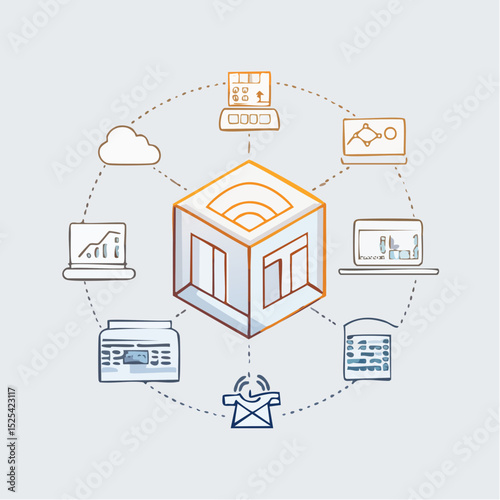 Data Hub and Cloud Integration Isometric Concept