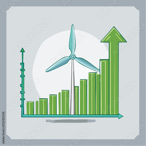 Green Energy Growth – Wind Turbine with Rising Bar Chart