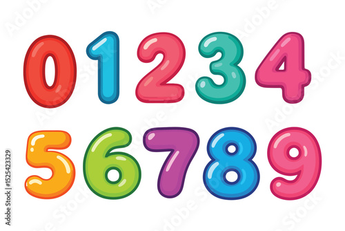 Cute Cartoon Number Set – Colorful Bubble Style 0–9 Digits Vector