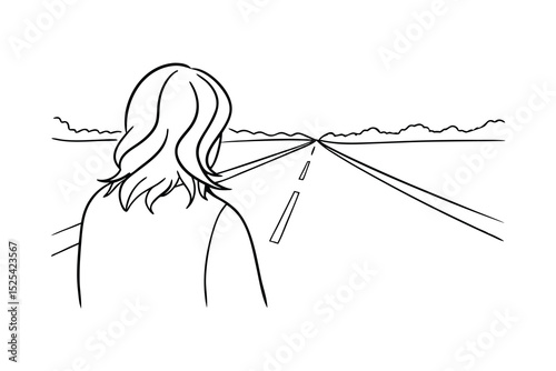A person contemplating a long straight road representing journey adventure and exploration