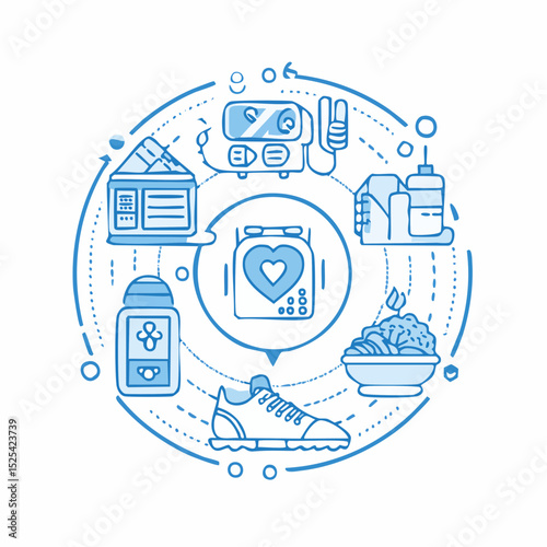 Healthy Lifestyle Icons – Wellness and Fitness Concept in Line Art