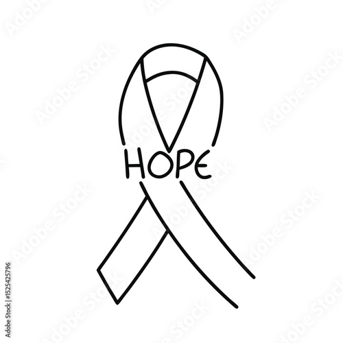 Continuous line art of a ribbon with the word hope