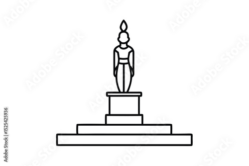 Continuous line drawing of gold idol on temple platform