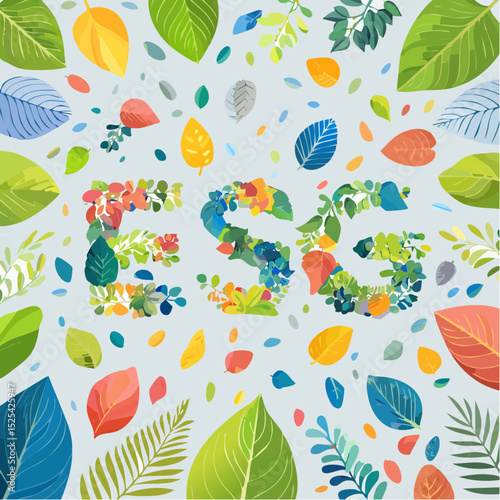 ESG Concept – People Forming Letters Surrounded by Green Leaves – Sustainability and Responsibility Theme