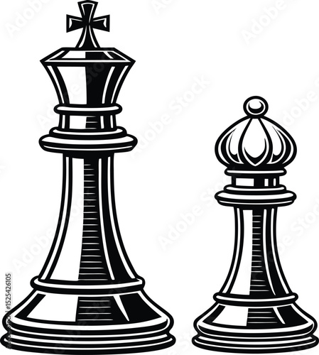 Chess piece silhouettes, black chess icons, king queen rook, pawn knight vector, strategic game design