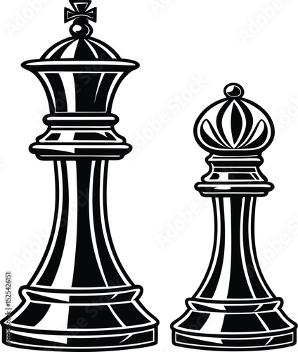 Chess piece silhouettes, black chess icons, king queen rook, pawn knight vector, strategic game design