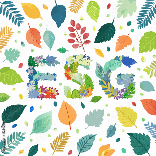 ESG Concept – People Forming Letters Surrounded by Green Leaves – Sustainability and Responsibility Theme