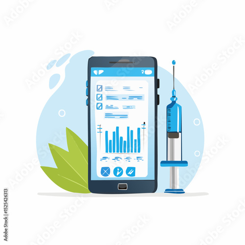 Mobile Health App and Injection Pen for Medical Data Tracking – Vector Illustration


