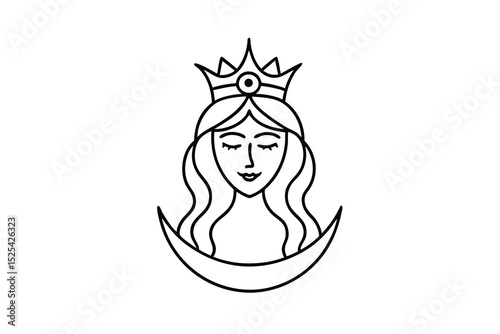 Continuous line drawing of moon goddess