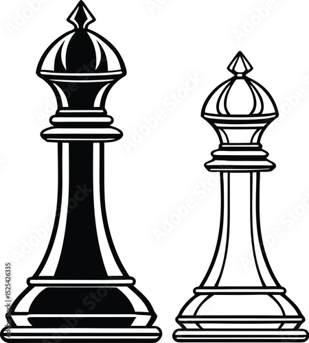 Chess piece silhouettes, black chess icons, king queen rook, pawn knight vector, strategic game design