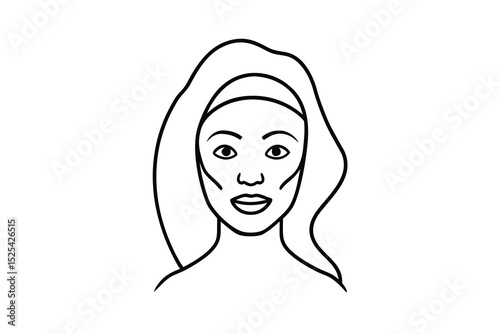 Continuous line drawing of sheet mask on woman s face