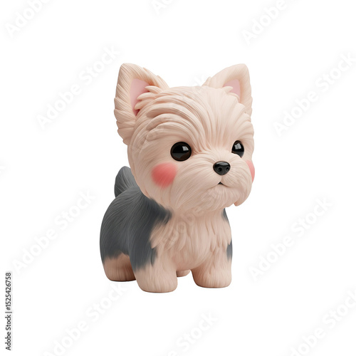 Cute 3D Yorkshire Terrier Puppy Figurine with Blush Cheeks