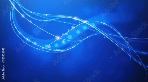 Blue background with glowing white and light blue curved lines and dots