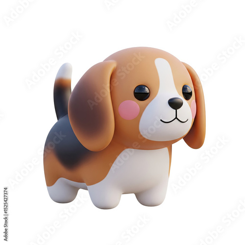3D cartoon beagle dog with rosy cheeks smiling