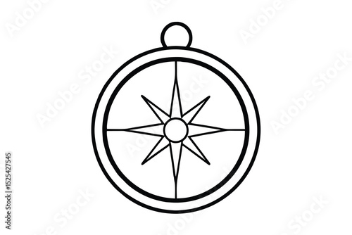 Continuous line drawing of vintage silver compass
