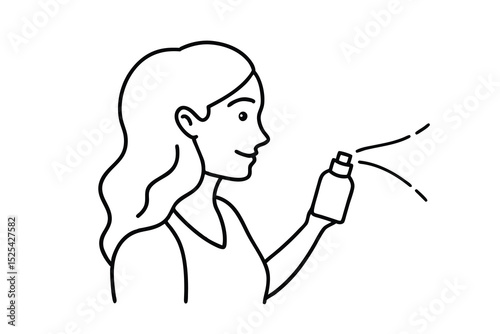 Continuous line drawing of woman spraying facial mist