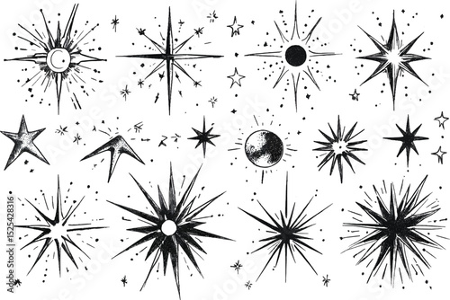 Vector illustration of deferent star and pinnacles set