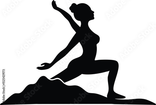 Mountain Yoga Pose Silhouette | Warrior Woman Yoga Art PNG