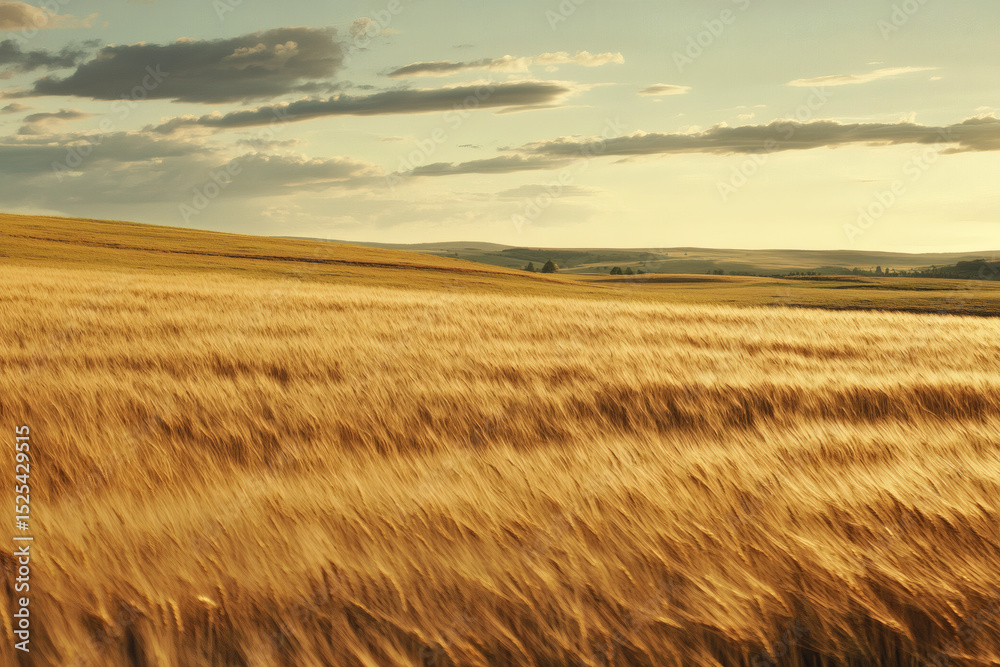 Obraz premium Golden Wheat Field at Sunset under Pink Sky