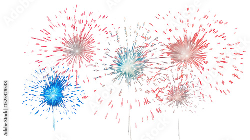 Festive Fireworks Display Red White Blue Burst Celebration Night Sky isolated on transparent background	